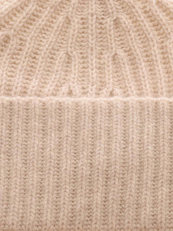 Kaschmir Ribbon Beanie Hellbeige