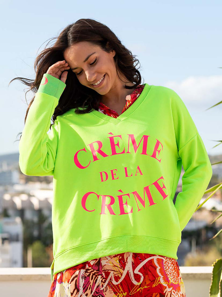V-Neck Sweater Creme de la Creme Neon Grün