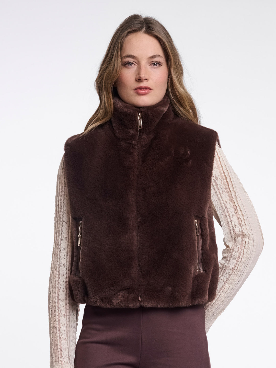 Fake Fur Weste Nikki Coffee Roast