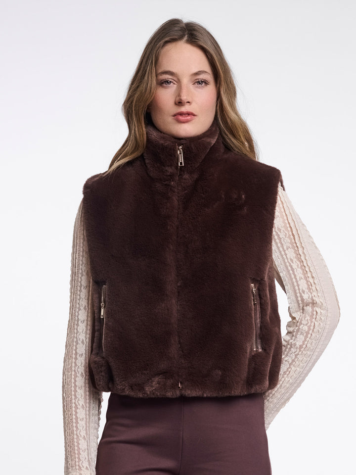 Fake Fur Weste Nikki Coffee Roast