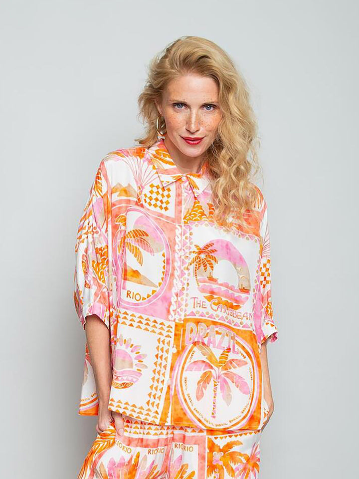 Damenbluse Orange Pink Beach