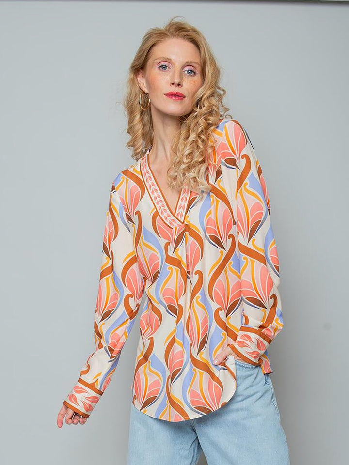 Shirtbluse Peach Multi Graphic