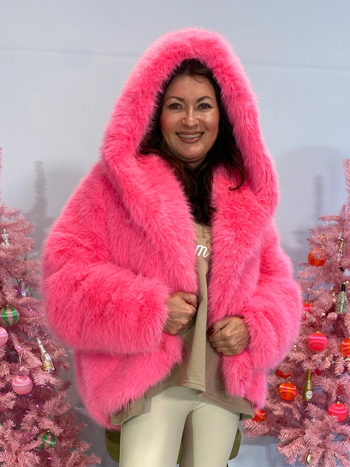 Kunstfelljacke Neon Pink