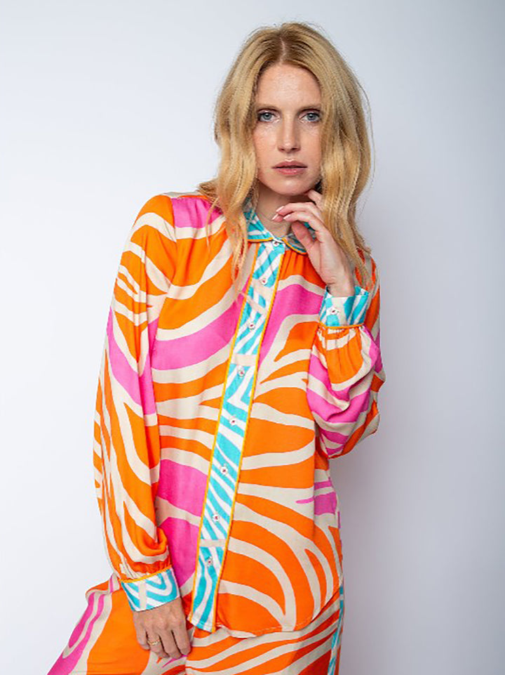 Hemdbluse Orange Pink Border
