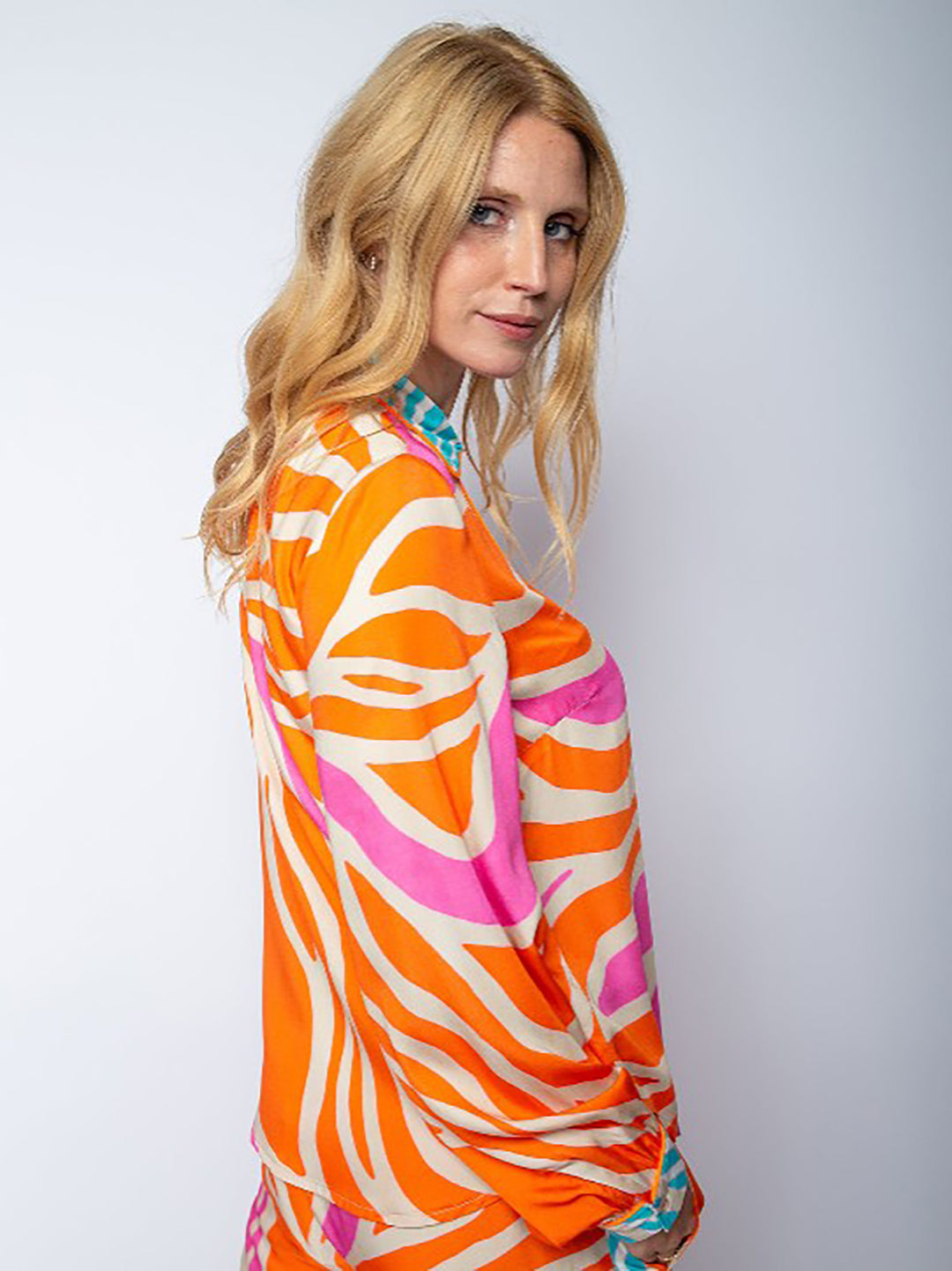 Hemdbluse Orange Pink Border