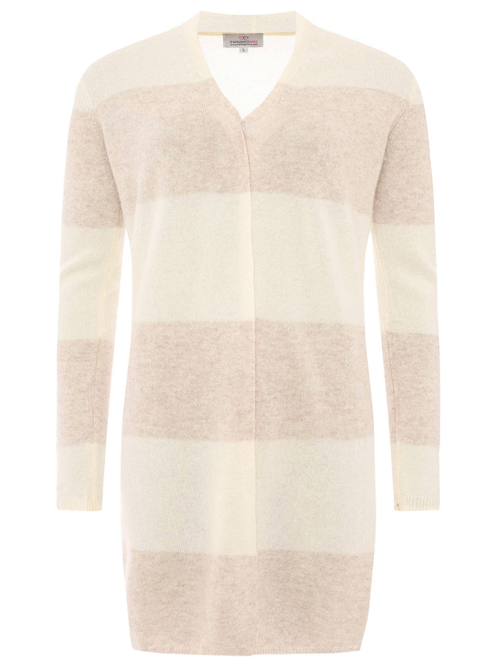 Kaschmir Longcardigan Streifen Beige