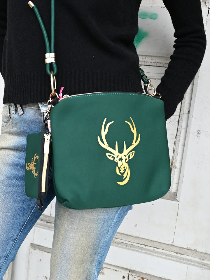 Tasche Cleo Hirsch in Dunkelgrün Gold