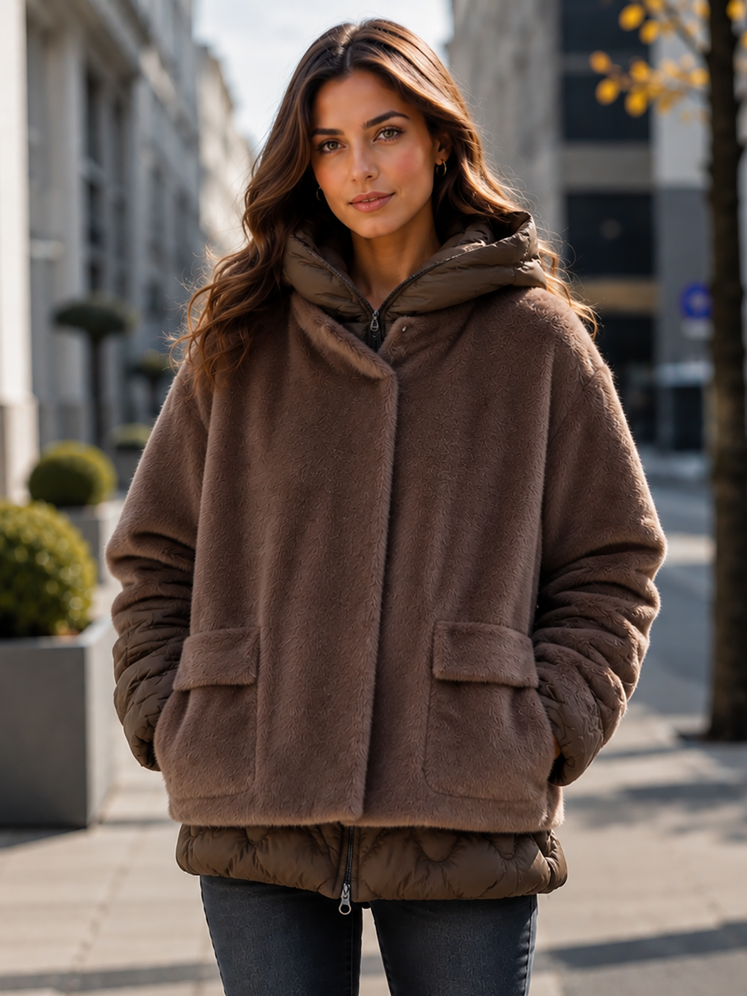 Steppjacke mit Fake Fur Cape
