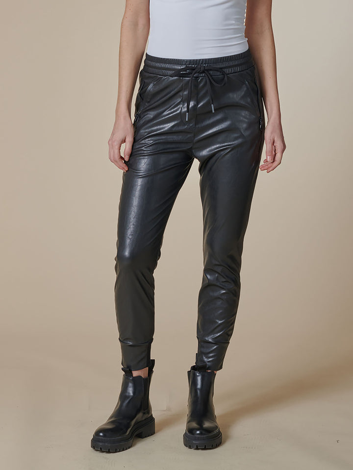 Jogpant Fabia Leather Jet Black