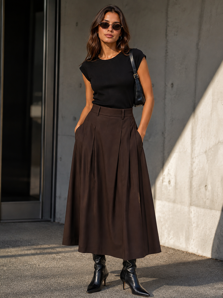 AliniCC Anya Pleat Skirt Dark Brown