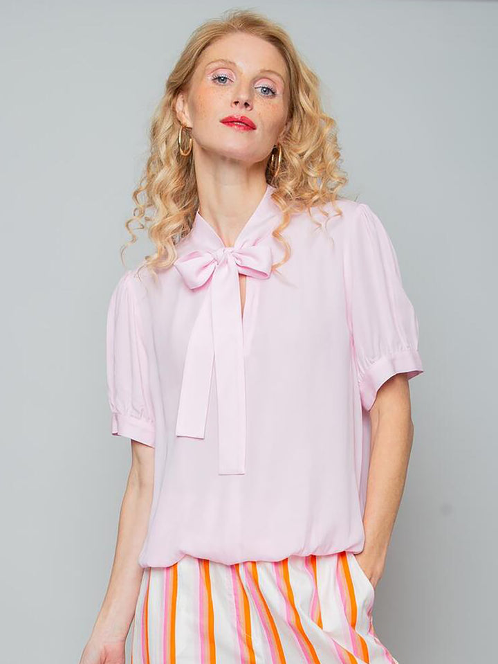 Halbarmbluse Schleife Rose