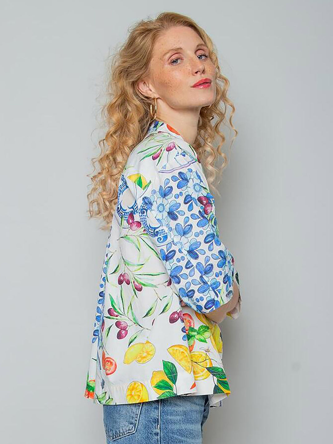 Halbarmbluse White Multi