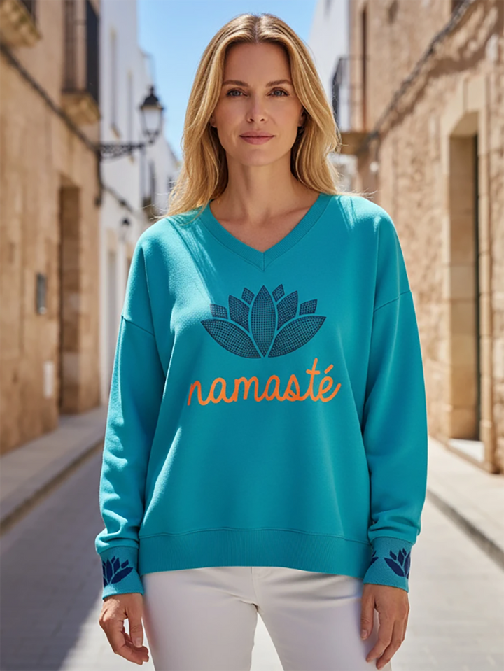 Sweatshirt Namaste Strass Türkis