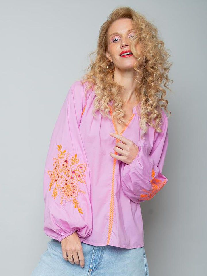 Damenbluse Lochstickerei Lila
