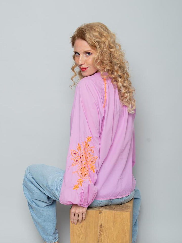 Damenbluse Lochstickerei Lila
