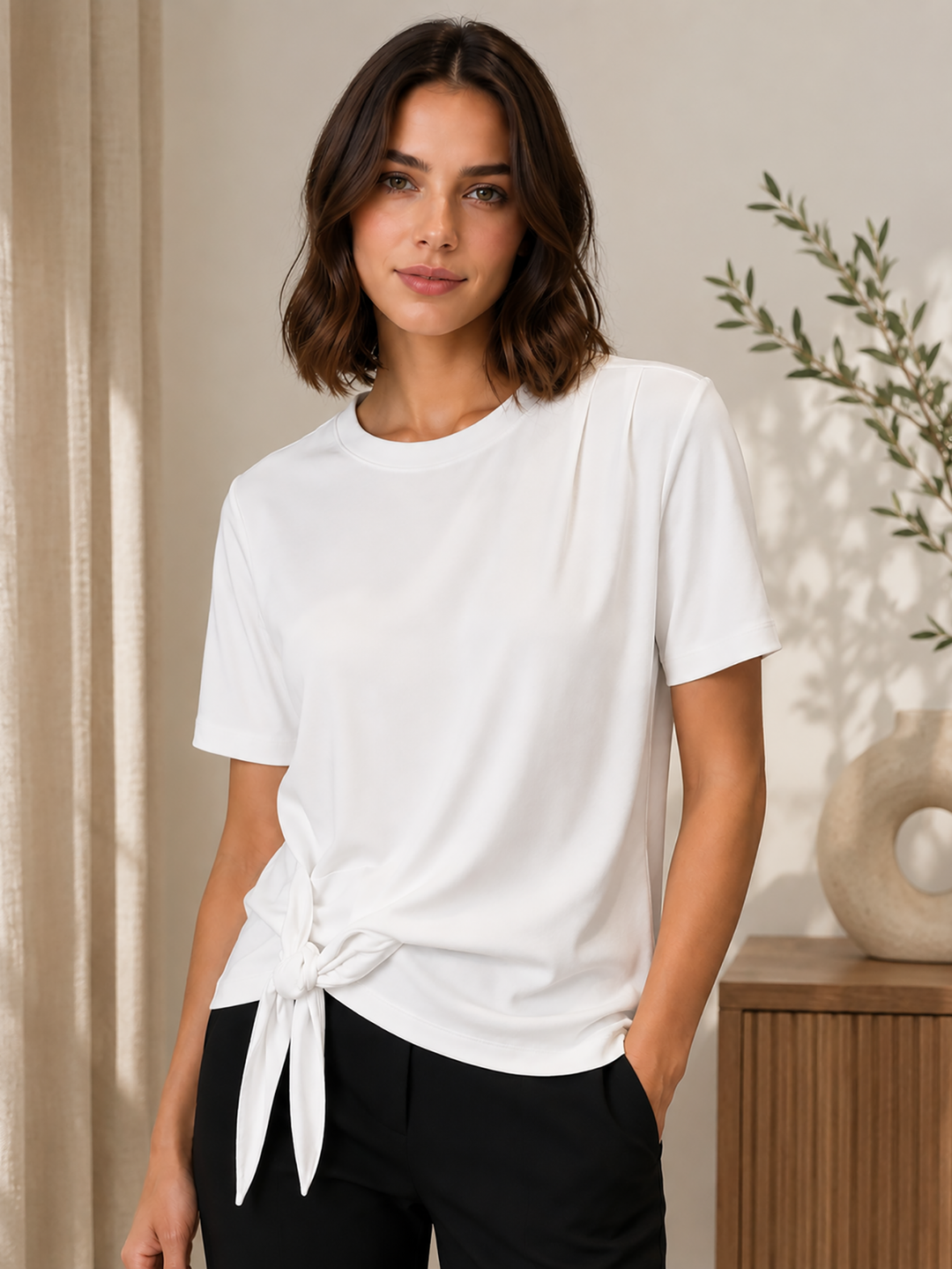 OrianeCC Pleat Tie Tee White