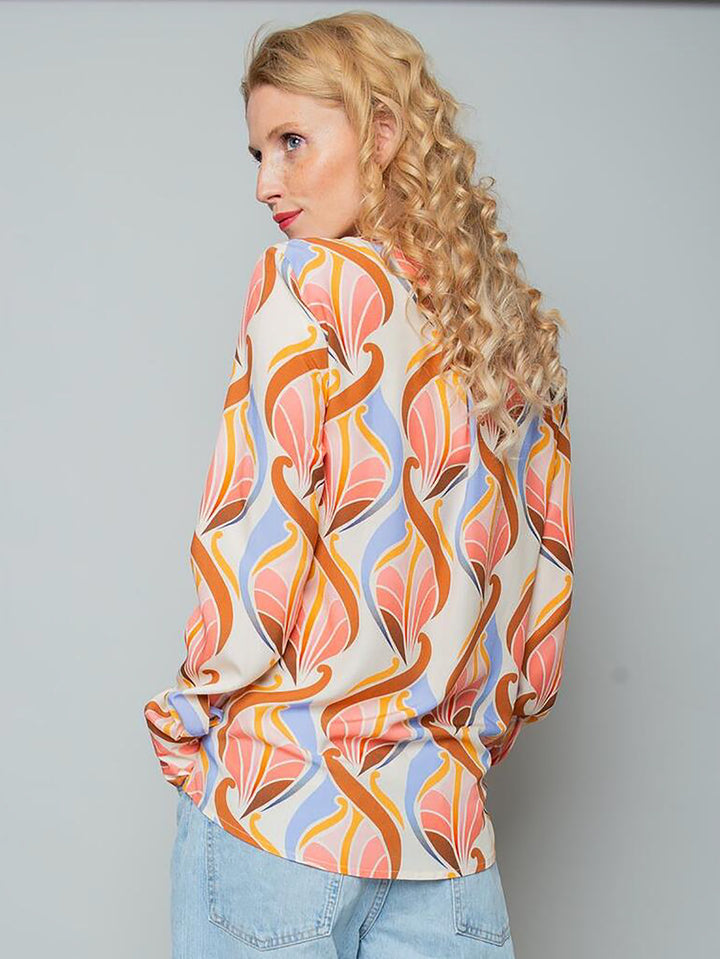 Shirtbluse Peach Multi Graphic