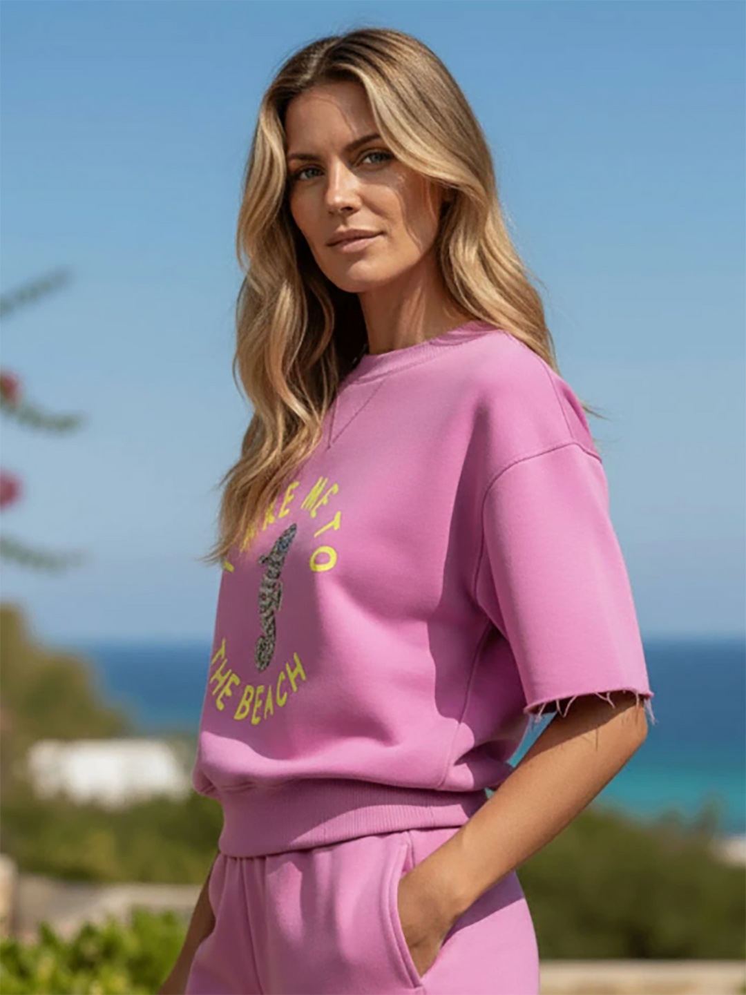 Halbarmshirt Take me to the beach Pink