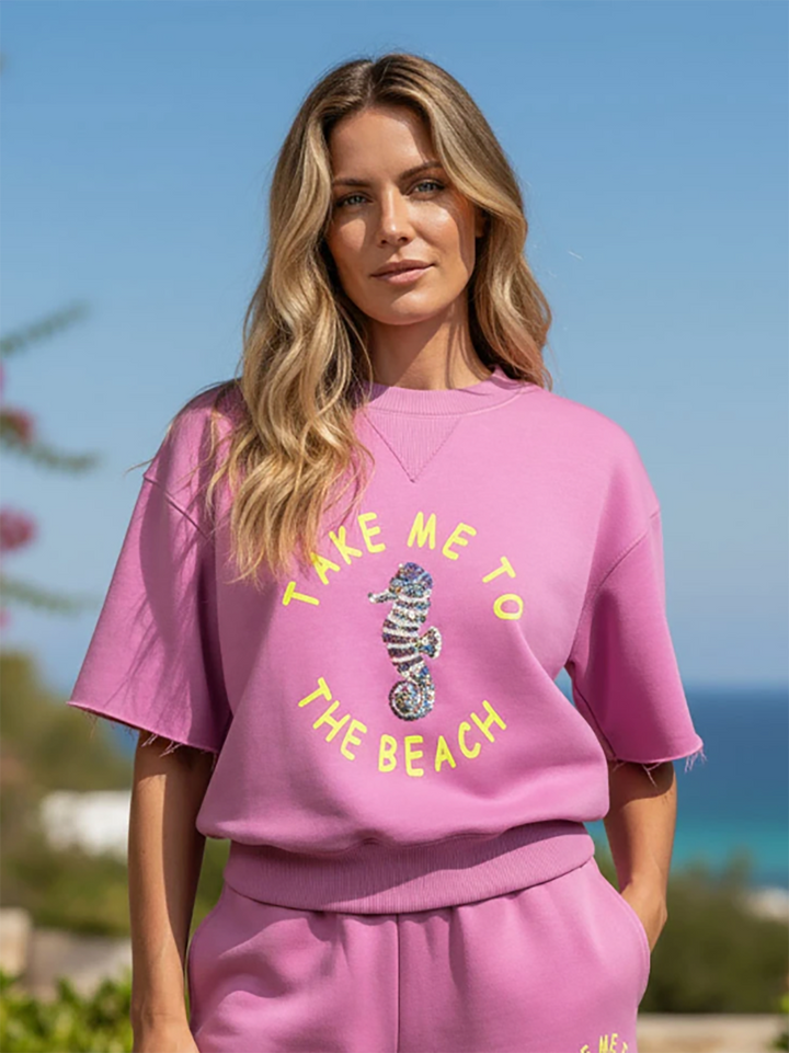 Halbarmshirt Take me to the beach Pink