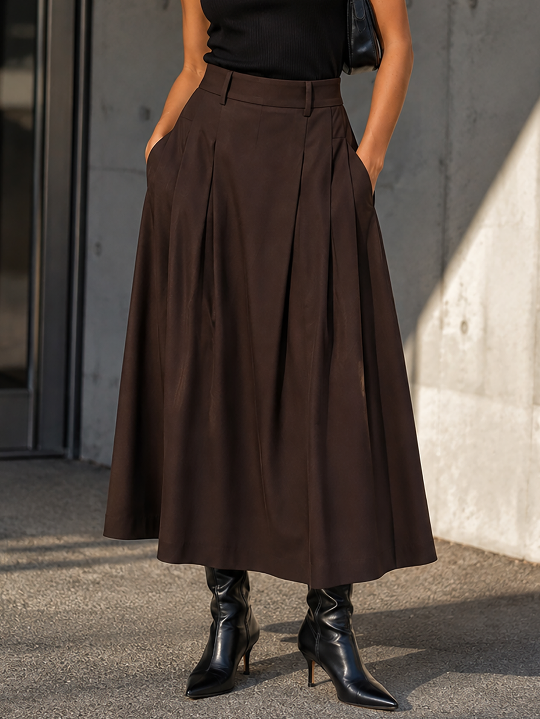 AliniCC Anya Pleat Skirt Dark Brown