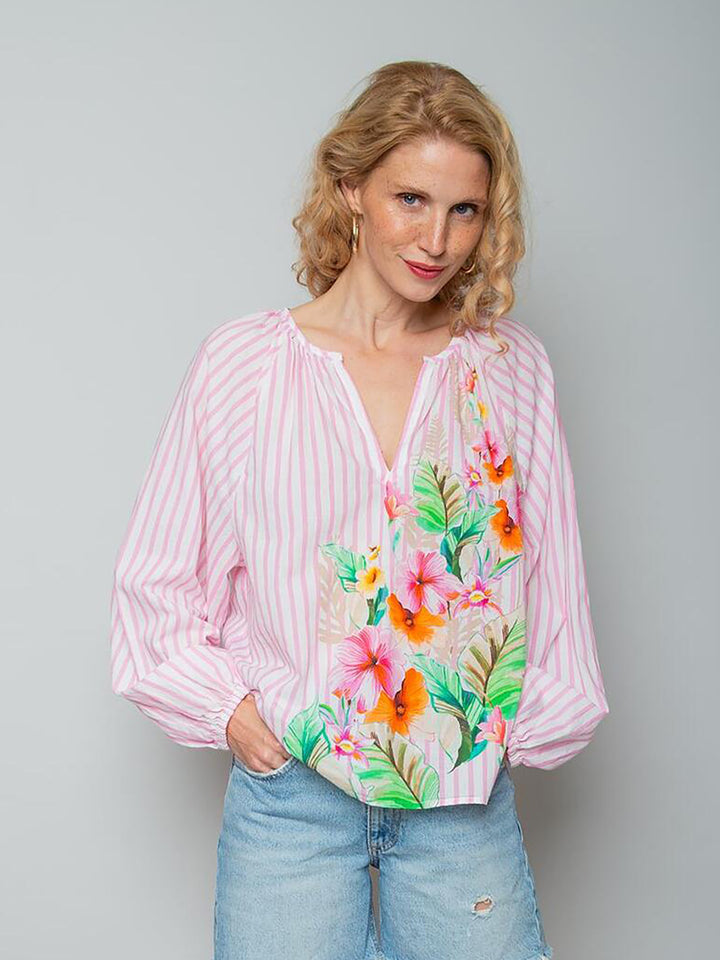Damenbluse Stripes and Flowers