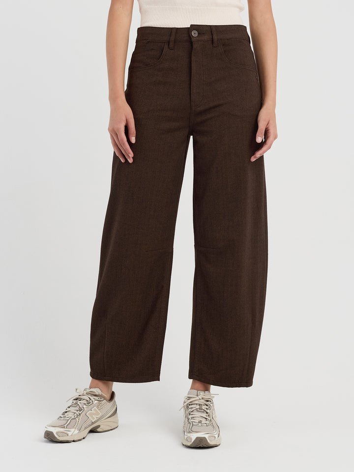 Hose 94Sarina Baggy Fit Brown Herringbone