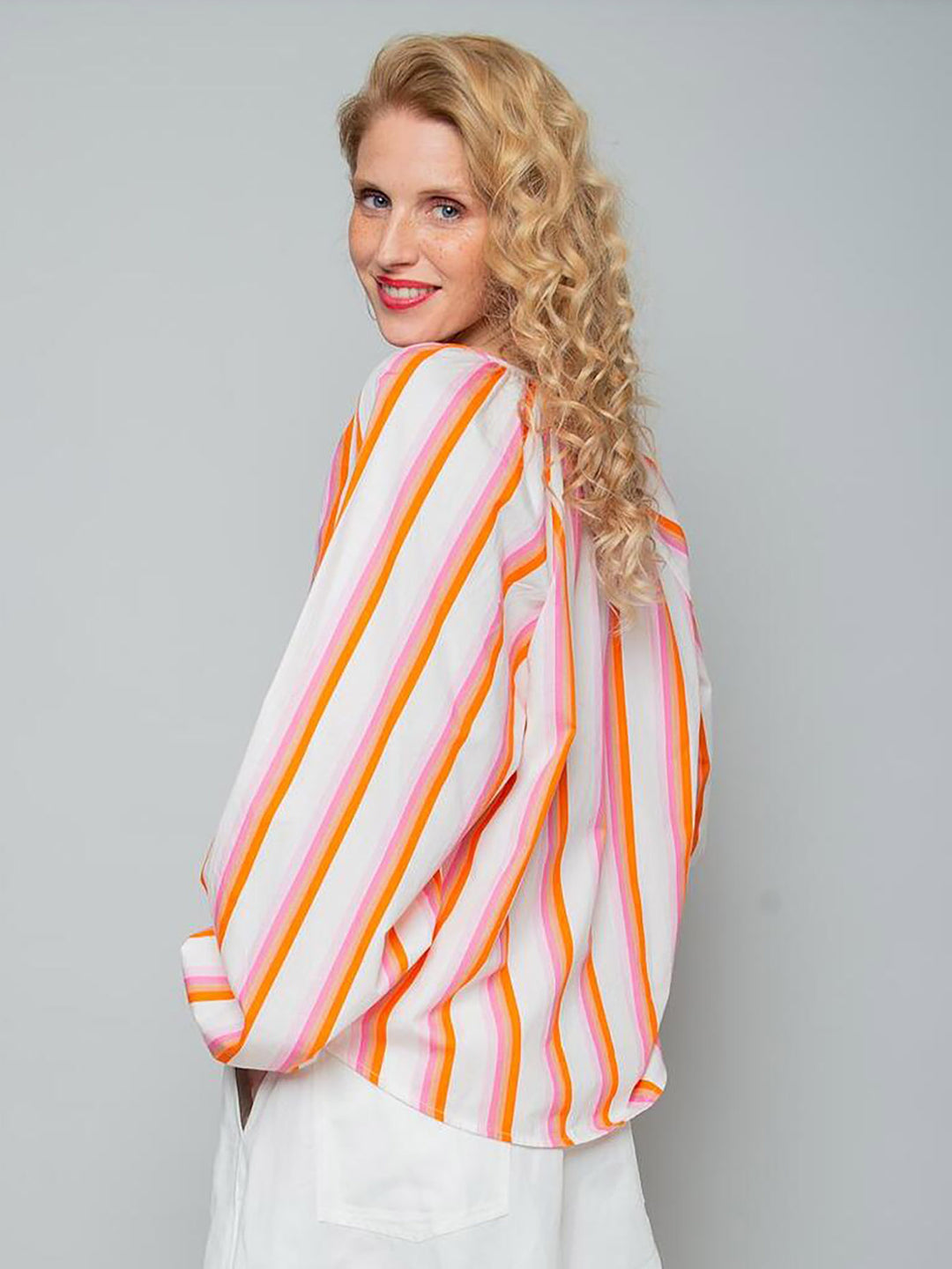 Damenbluse Pink Orange Stripe