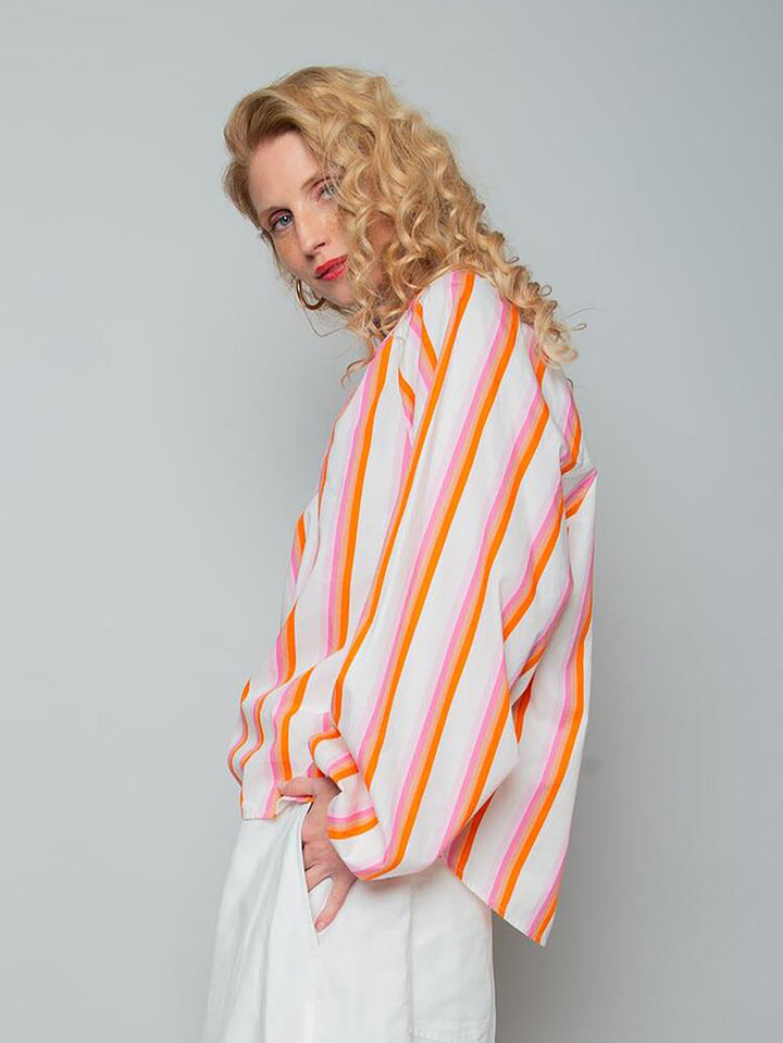 Damenbluse Pink Orange Stripe