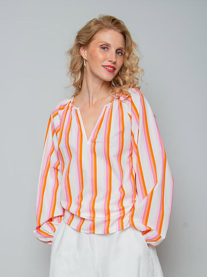 Damenbluse Pink Orange Stripe