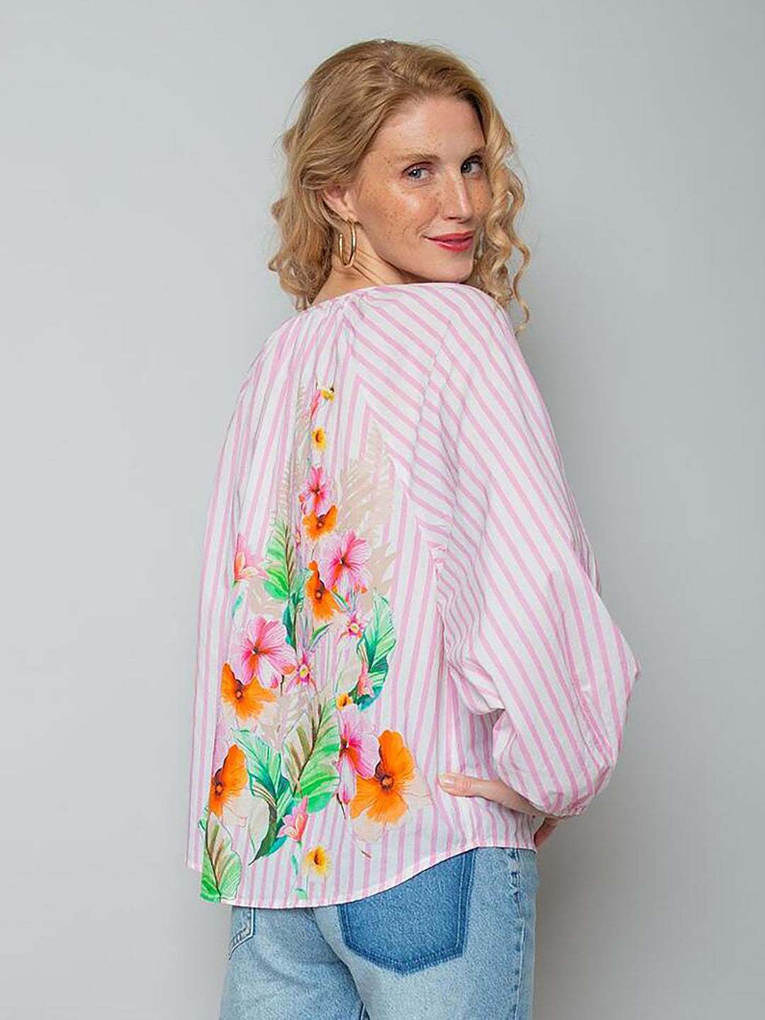 Damenbluse Stripes and Flowers
