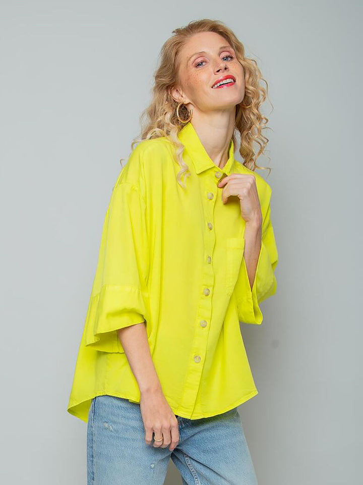 Boxy Bluse mit Hemdkragen Lemon