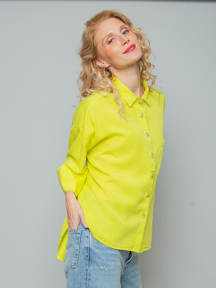 Boxy Bluse mit Hemdkragen Lemon